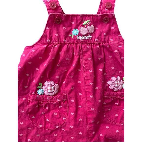 y2k Carter's Pink Heart Bubble Overalls Cherry Floral - 3 Months - Picture 3 of 4